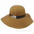 Fashion Camel Color Wool Felt Hat with GG Ribbon Band and Feather Trim